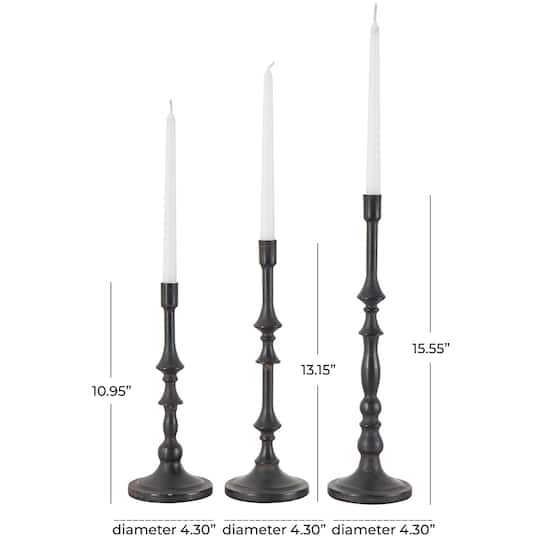 Black Metal Turned Style Candle Holder Set